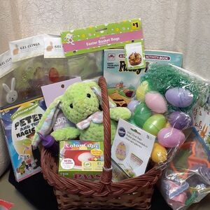 16pc Easter Basket Peter & Magic egg  DVD, toys, book,eggs & grass, clings &more